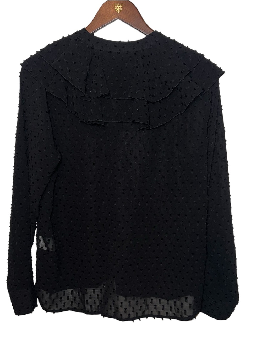 NWT The Shirt by Rochelle Behrens Ruffle Shirt Black Swiss Dot Size Small Sheer - Picture 5 of 9